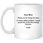 Dear Mom Thank You For Being My Mom mug