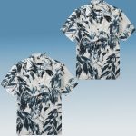 Dark Blue Bamboo Leaves Style Hawaiian Shirt