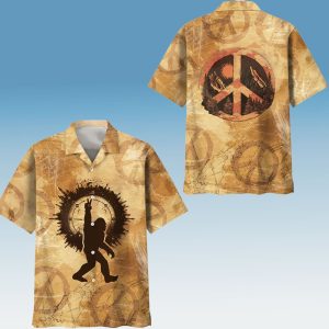 Vintage Bigfoot Peace Hand Sign Hawaiian Shirt 1