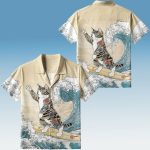 Japanese Cat Surfing Hawaiian Shirt