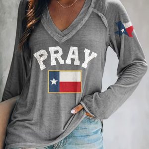 Retro Pray For Texas Flood Print T Shirt 1