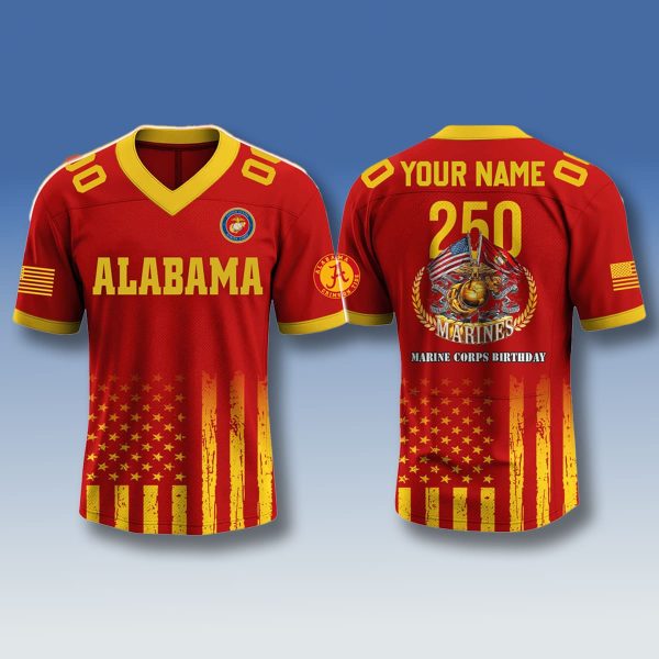 Alabama Crimson Tide US Marine Corps 250th Birthday Jersey 1