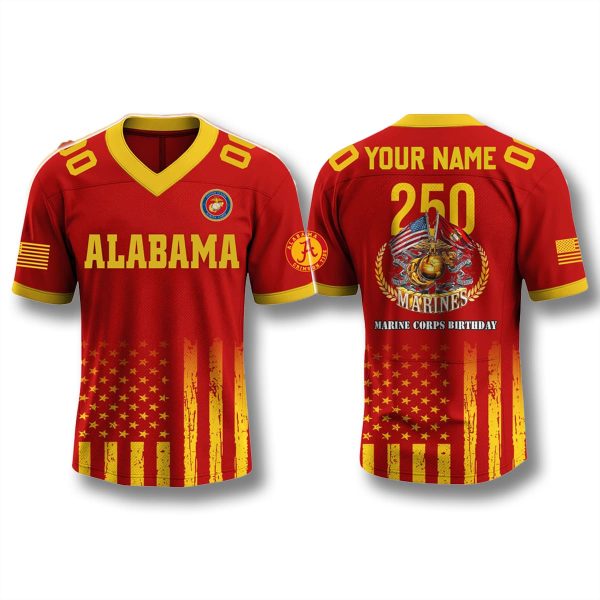 Alabama Crimson Tide US Marine Corps 250th Birthday Jersey