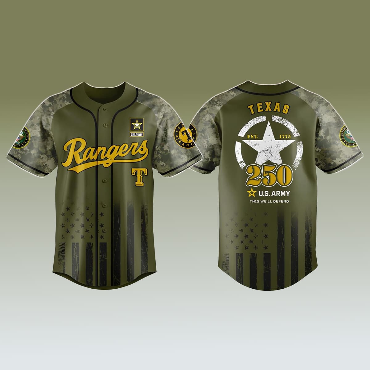 Texas Rangers US Army 250th Anniversary Jersey Texas Rangers US Army 250th Anniversary Jersey