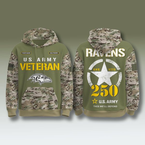 Baltimore Ravens US Army 250th Anniversary Camo Hoodie