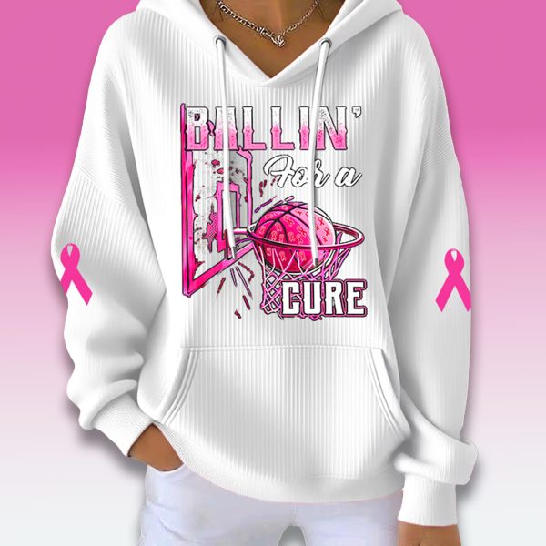 Basketball Ballin For A Cure Breast Cancer Awareness Waffle Hoodie 2