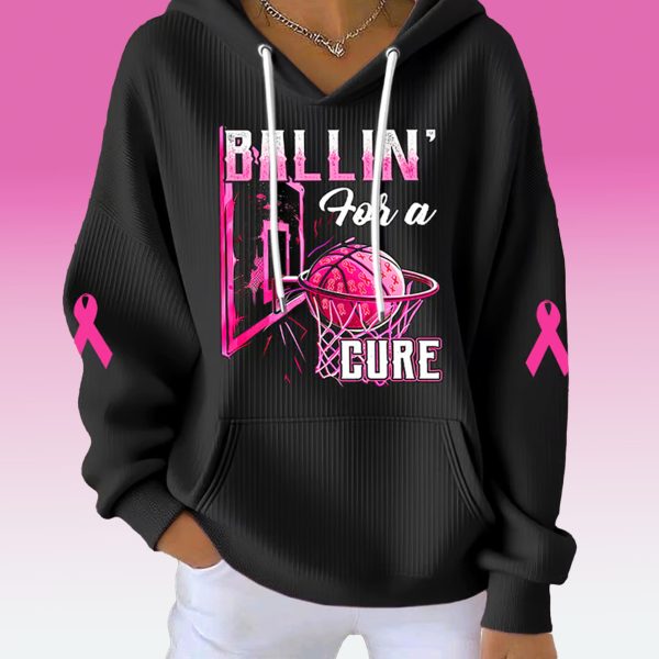Basketball Ballin For A Cure Breast Cancer Awareness Waffle Hoodie