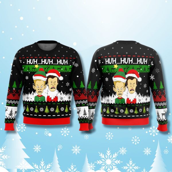 Beavis and Butthead Huh Huh Ugly Christmas Sweater 1