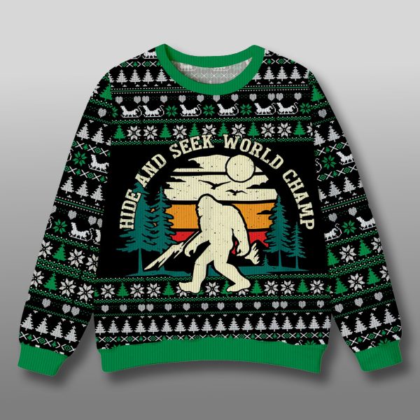 Bigfoot Hide and Seek World Champ Ugly Christmas Sweater 1