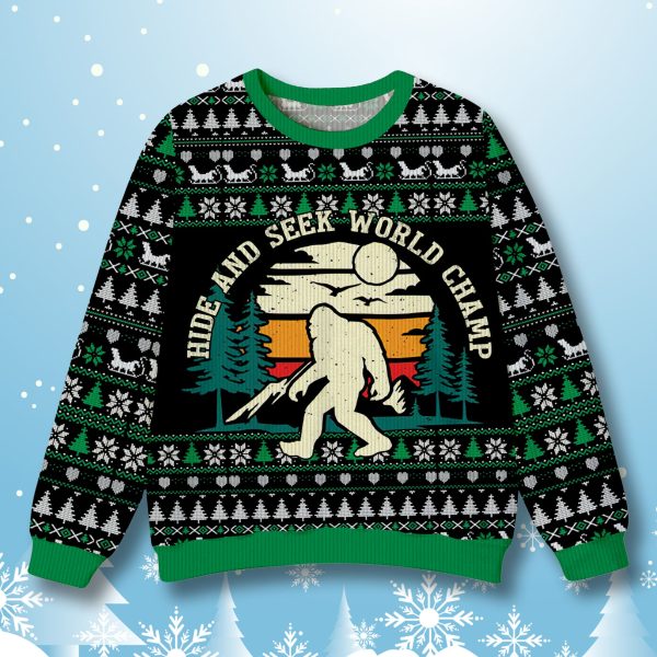 Bigfoot Hide and Seek World Champ Ugly Christmas Sweater