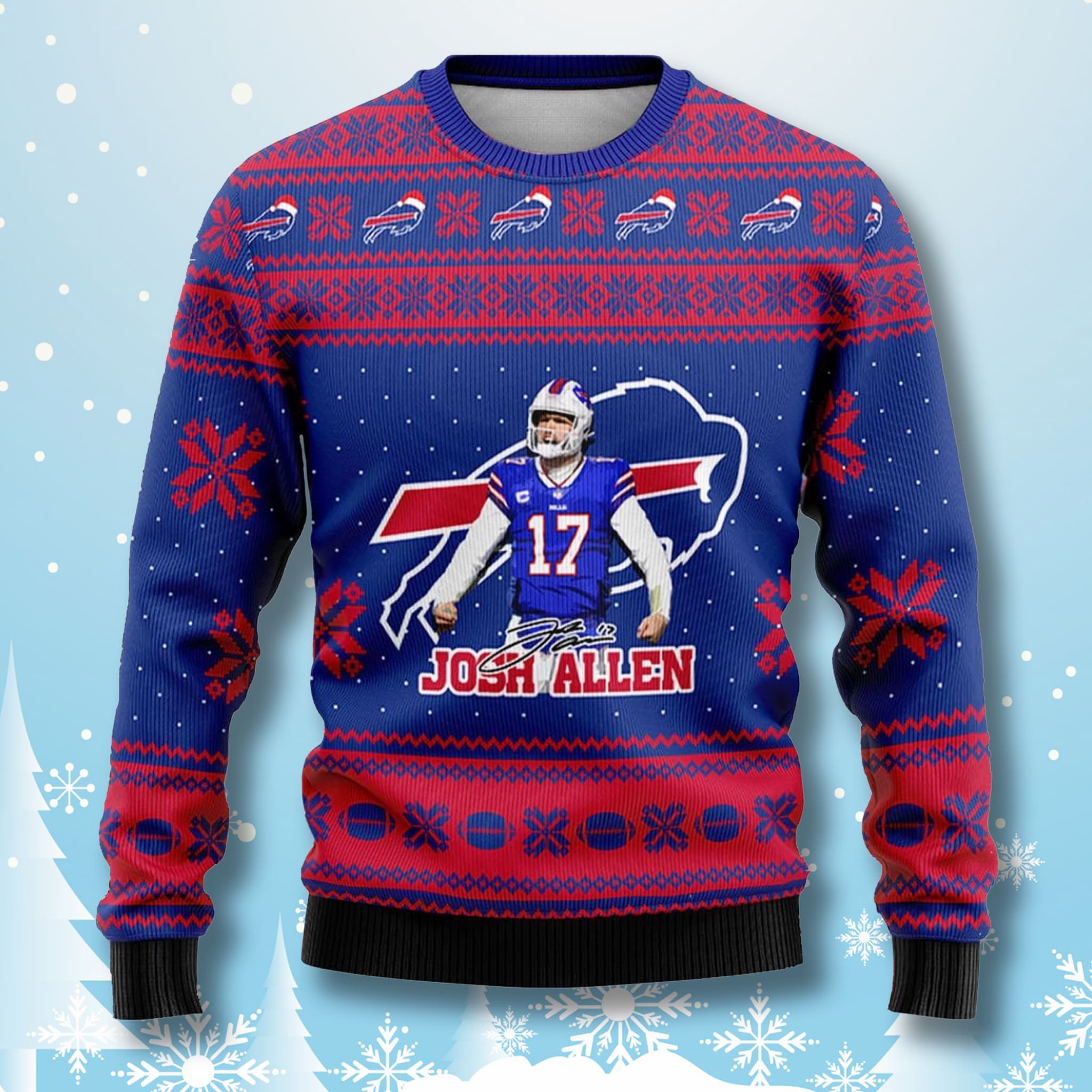 Buffalo Bills Josh Allen 2025 Ugly Christmas Sweater 1 Buffalo Bills Josh Allen 2025 Ugly Christmas Sweater