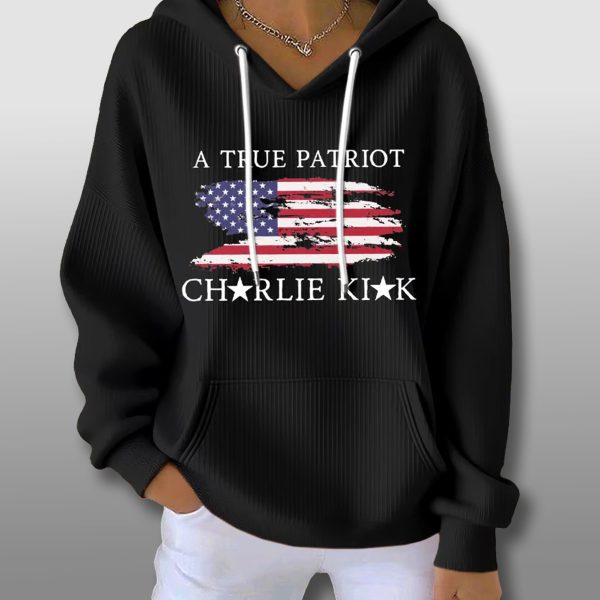 Charlie Kirk A True Patriot Waffle Hoodie