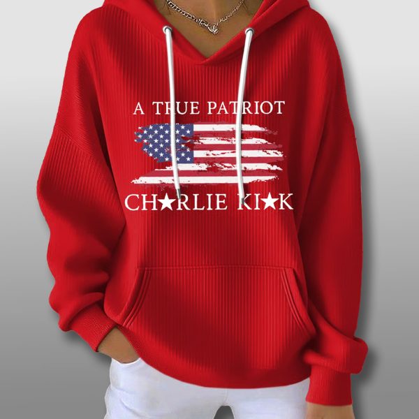 Charlie Kirk A True Patriot Waffle Hoodie
