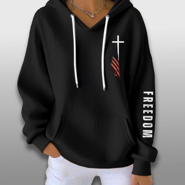 Charlie Kirk Freedom Faithful Cross American Flag Waffle Hoodie 3
