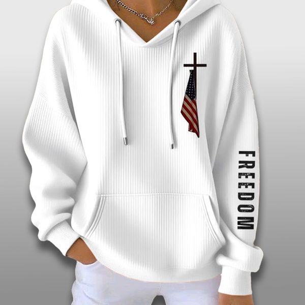 Charlie Kirk Freedom Faithful Cross American Flag Waffle Hoodie 4