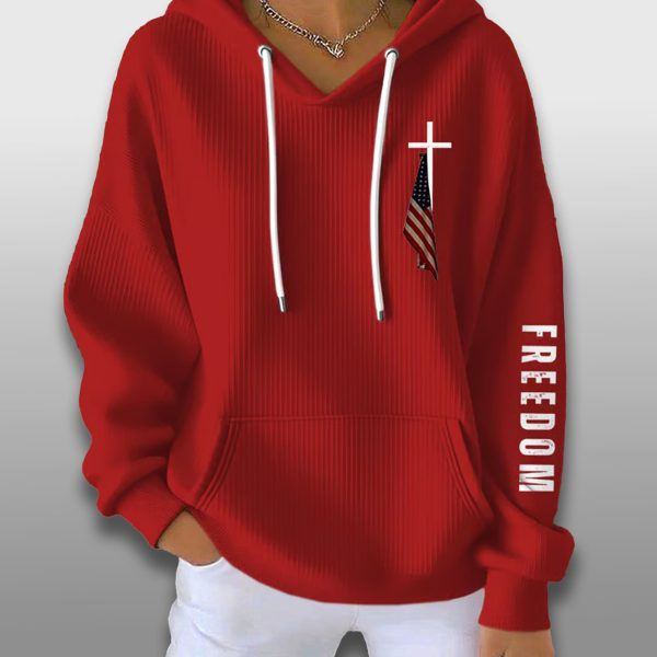 Charlie Kirk Freedom Faithful Cross American Flag Waffle Hoodie