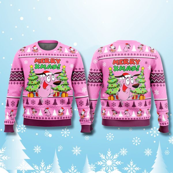 Courage The Cowardly Dog Pink Ugly Christmas Sweater 1