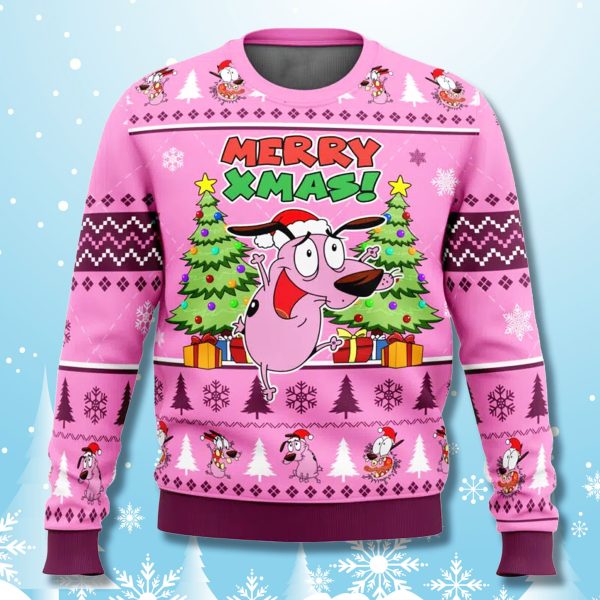 Courage The Cowardly Dog Pink Ugly Christmas Sweater