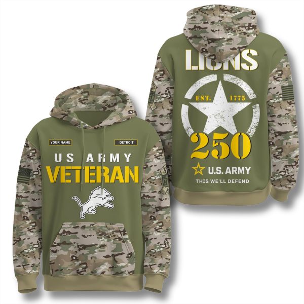 Detroit Lions x US Army 250th Anniversary Camo Hoodie