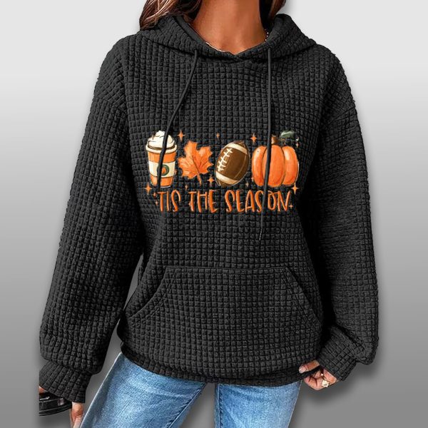Fall Tis The Season Pumpkin Football Halloween Waffle Hoodie 2