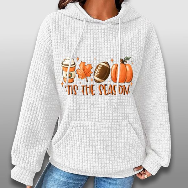 Fall Tis The Season Pumpkin Football Halloween Waffle Hoodie