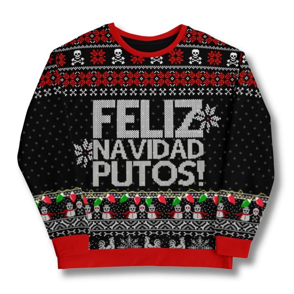 Feliz Navidad Putos Skulls Ugly Christmas Sweater 1