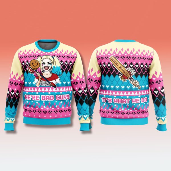 Harley Quinn Were Bad Guys Ugly Christmas Sweater 2