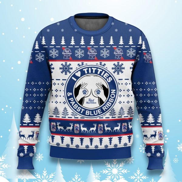 I Love Titties and Pabst Blue Ribbon Ugly Christmas Sweater