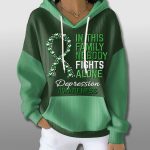 In This Family No One Fights Alone Depression Awareness Waffle Hoodie