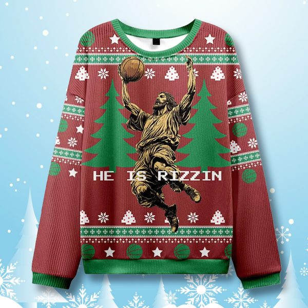 Jesus He Is Rizzin Basketball Ugly Christmas Sweater 1