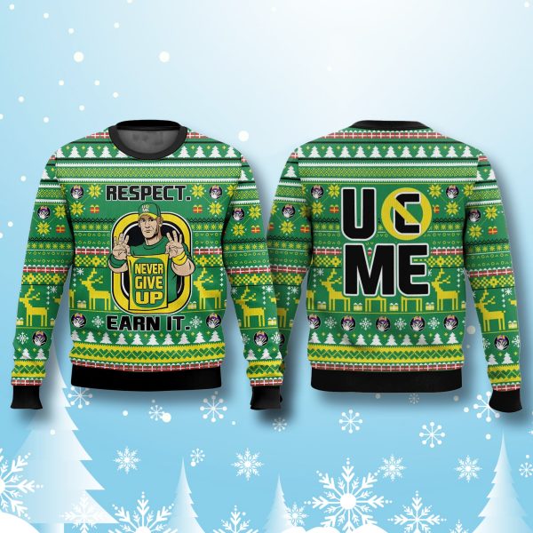 John Cena Never Give Up Earn It Ugly Christmas Sweater 2