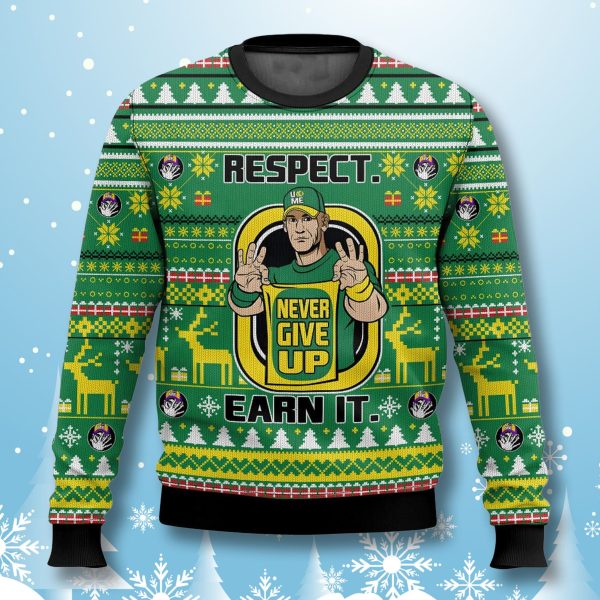 John Cena Never Give Up Earn It Ugly Christmas Sweater