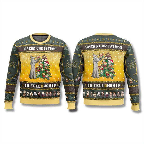 Lord Of The Rings Send Christmas In Fellowship Ugly Sweater 1