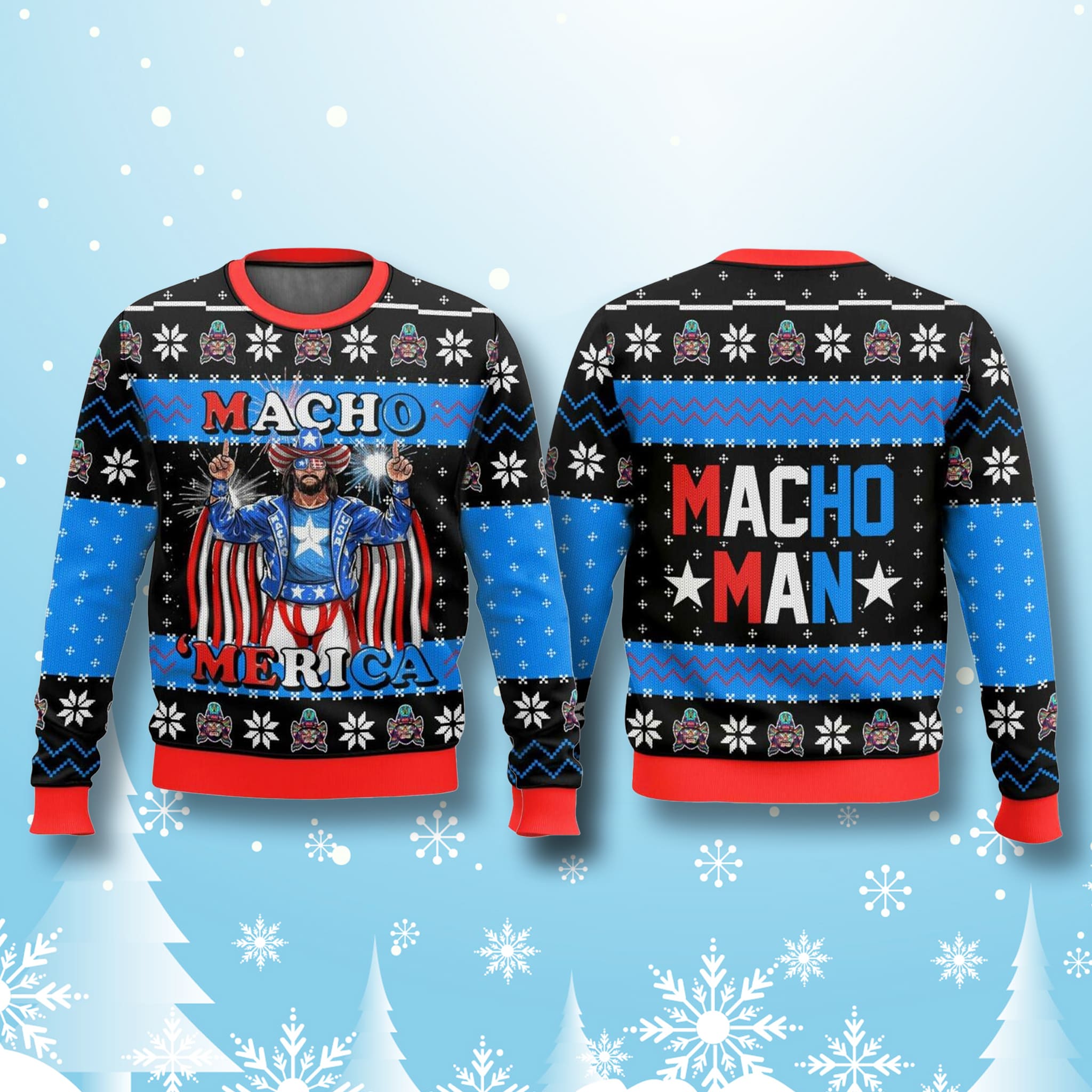 Macho Man Macho Merica Ugly Christmas Sweater 1 Macho Man Macho Merica Ugly Christmas Sweater 1