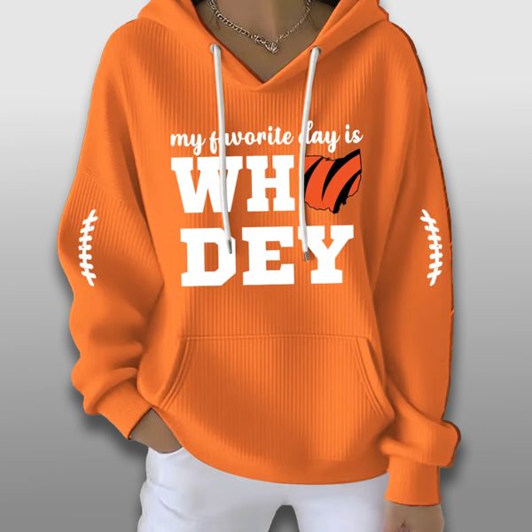My Favorite Day Is Who Dey Bengals Waffle Hoodie