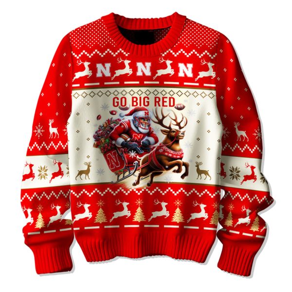 Nebraska Cornhuskers Go Big Red Ugly Christmas Sweater 1