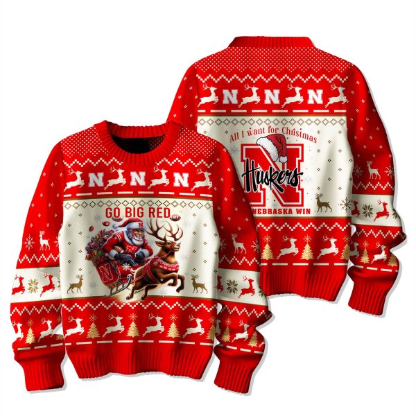Nebraska Cornhuskers Go Big Red Ugly Christmas Sweater 2