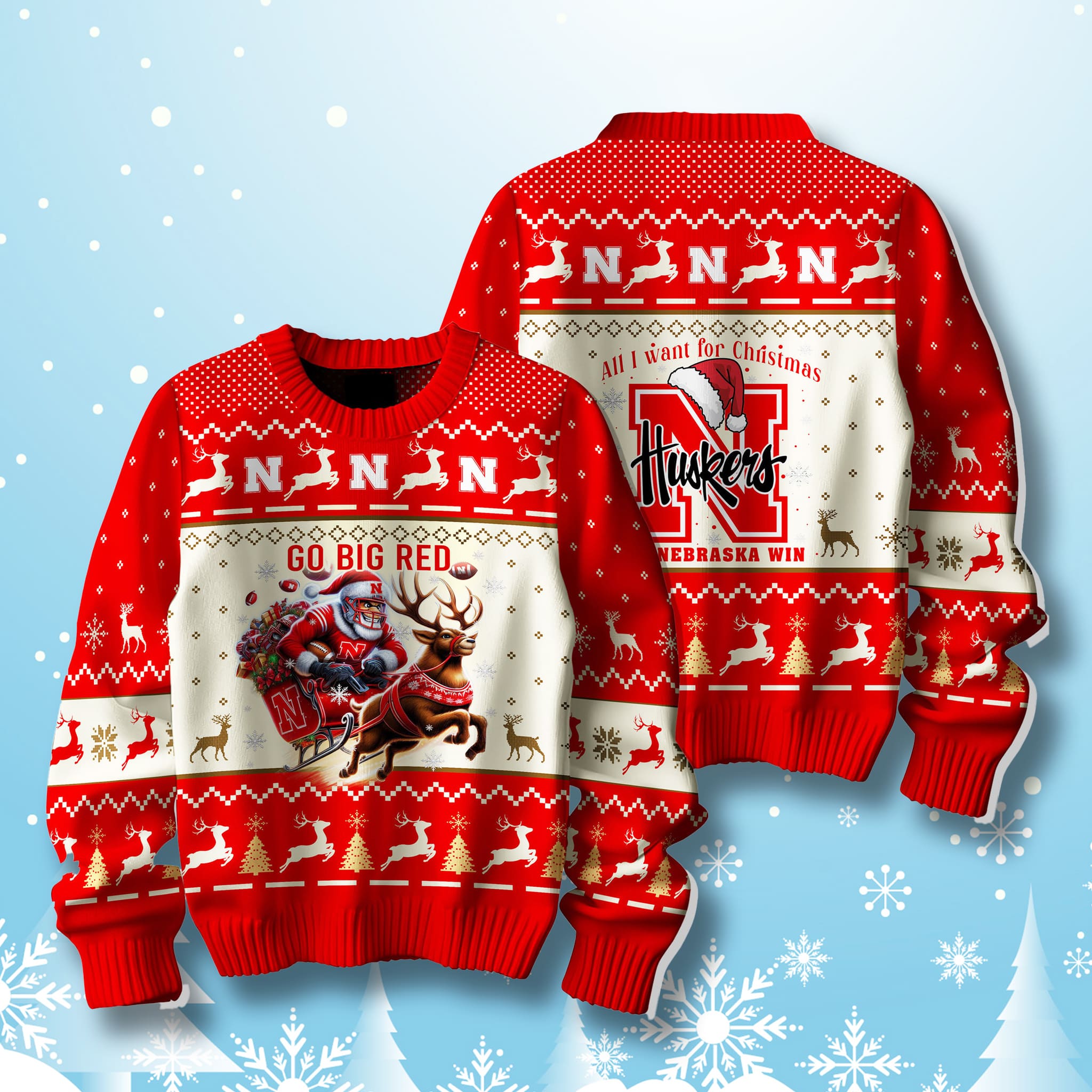 Nebraska Cornhuskers Go Big Red Ugly Christmas Sweater Nebraska Cornhuskers Go Big Red Ugly Christmas Sweater