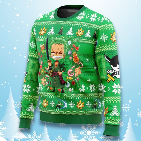 One Piece Zoro Green Ugly Christmas Sweater