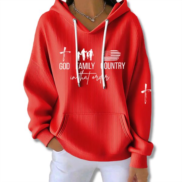 Patriotic God Family Country In That Order Waffle Hoodie