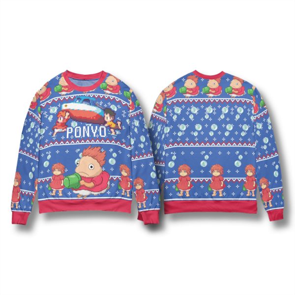 Ponyo Transforming Anime Ugly Christmas Sweater 1