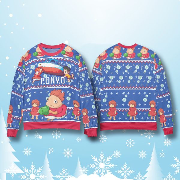 Ponyo Transforming Anime Ugly Christmas Sweater 2
