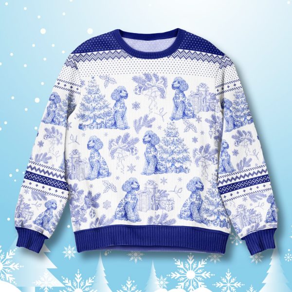 Poodle Dog Toile De Jouy Ugly Christmas Sweater 1