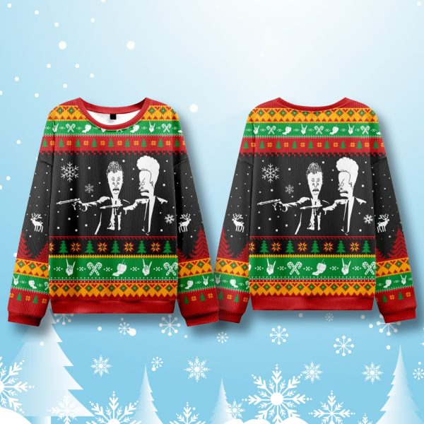 Pulp Fiction Beavis And Butthead Ugly Christmas Sweater 1