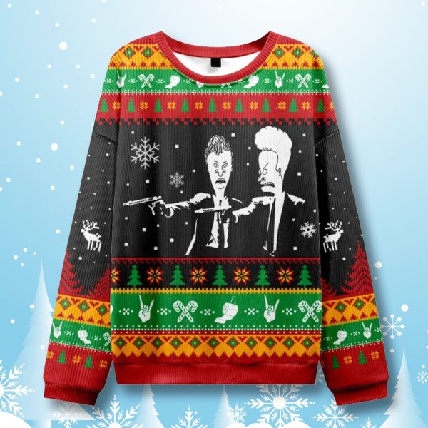 Pulp Fiction Beavis And Butthead Ugly Christmas Sweater 2