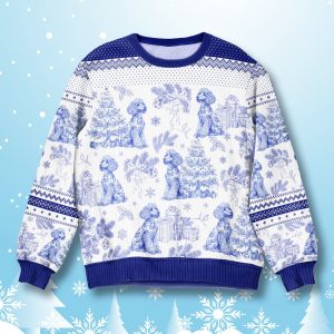 Poodle Dog Toile De Jouy Ugly Christmas Sweater 1