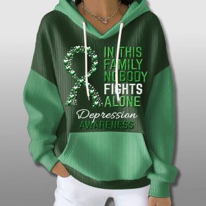 In This Family No One Fights Alone Depression Awareness Waffle Hoodie 1