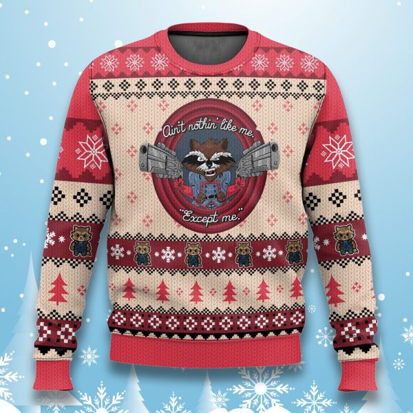 Raccoon Aint No Thing Like Me Except Me Rocket Ugly Christmas Sweater