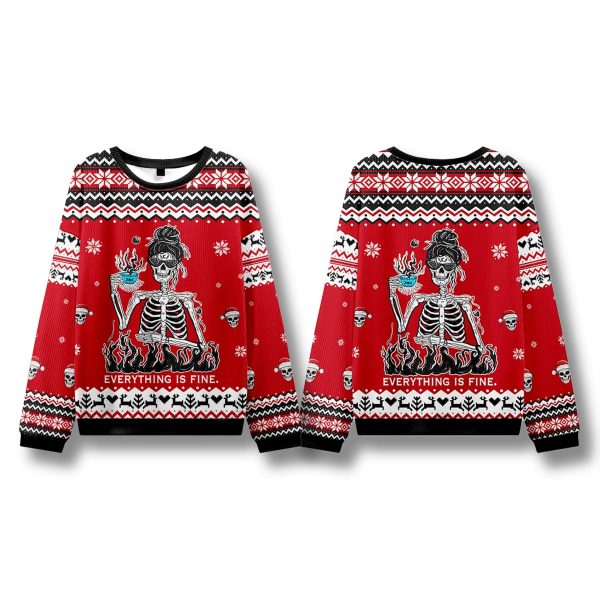Skeleton Everything Is Fine Ugly Christmas Sweater 1