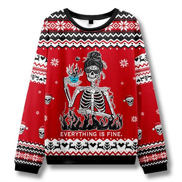 Skeleton Everything Is Fine Ugly Christmas Sweater 2